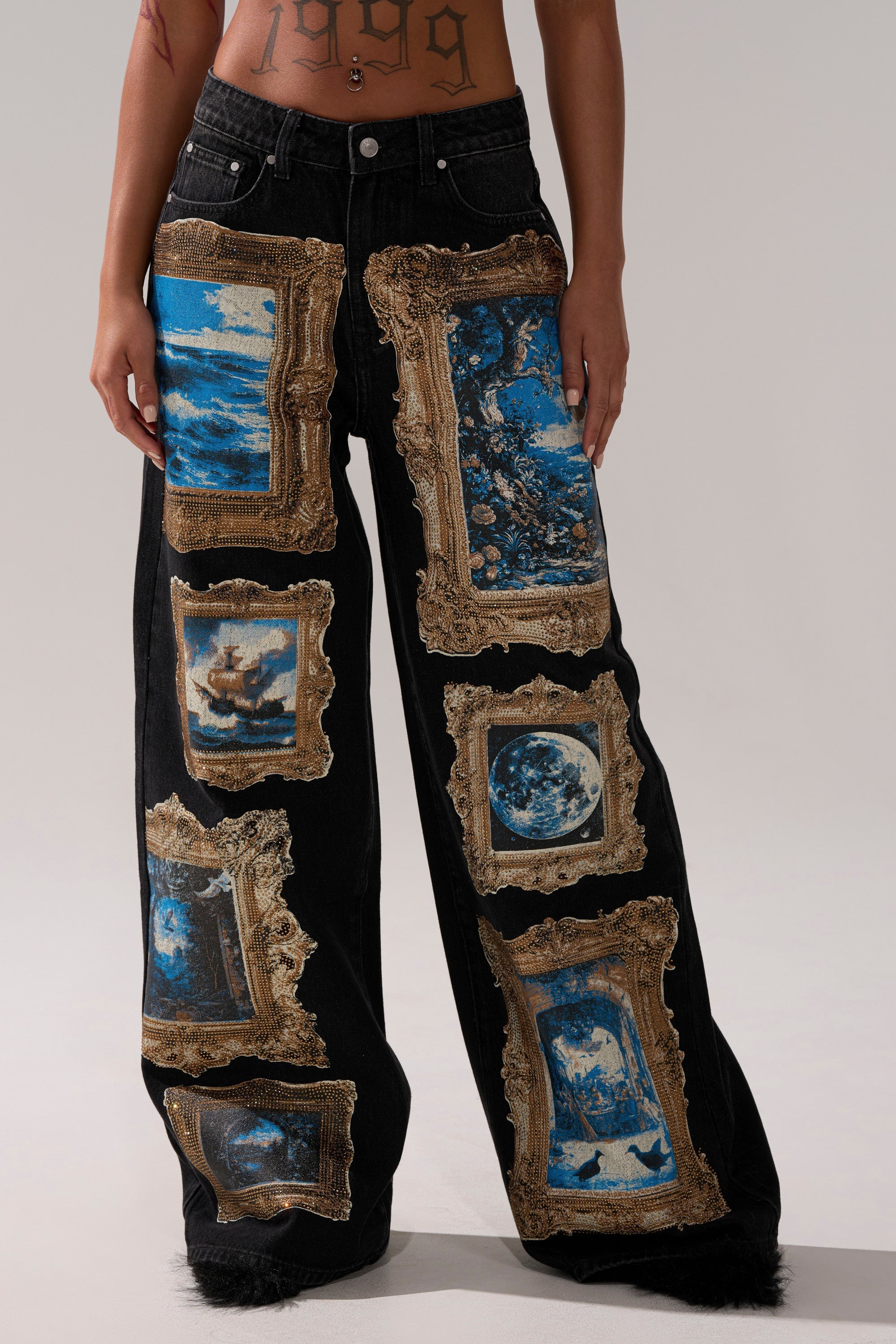WORK OF ART GRAPHIC WIDE LEG DENIM