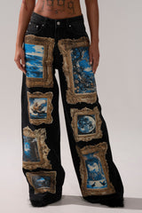 WORK OF ART GRAPHIC WIDE LEG DENIM