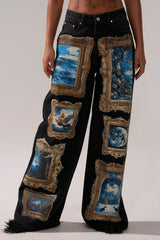 WORK OF ART GRAPHIC WIDE LEG DENIM
