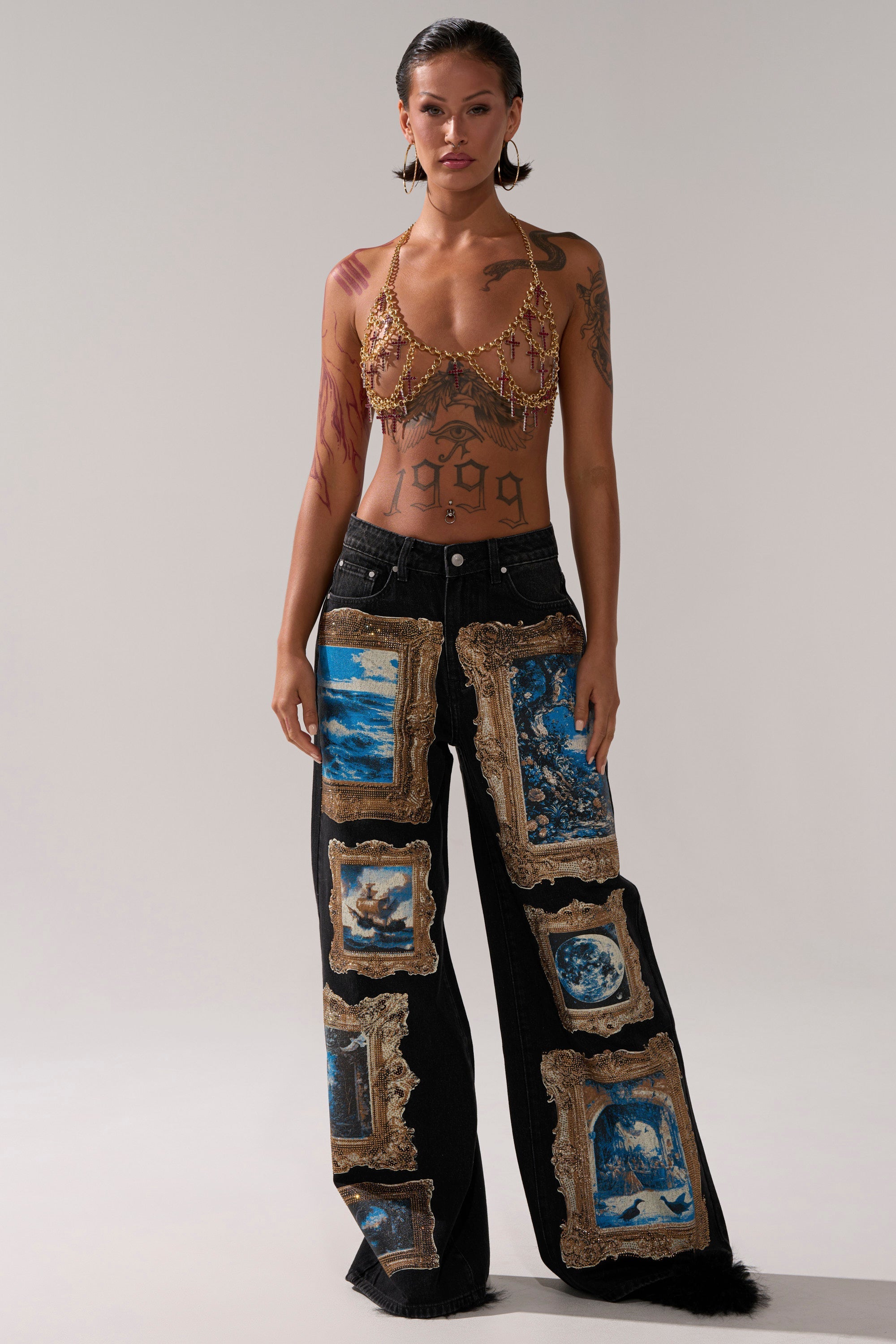 WORK OF ART GRAPHIC WIDE LEG DENIM