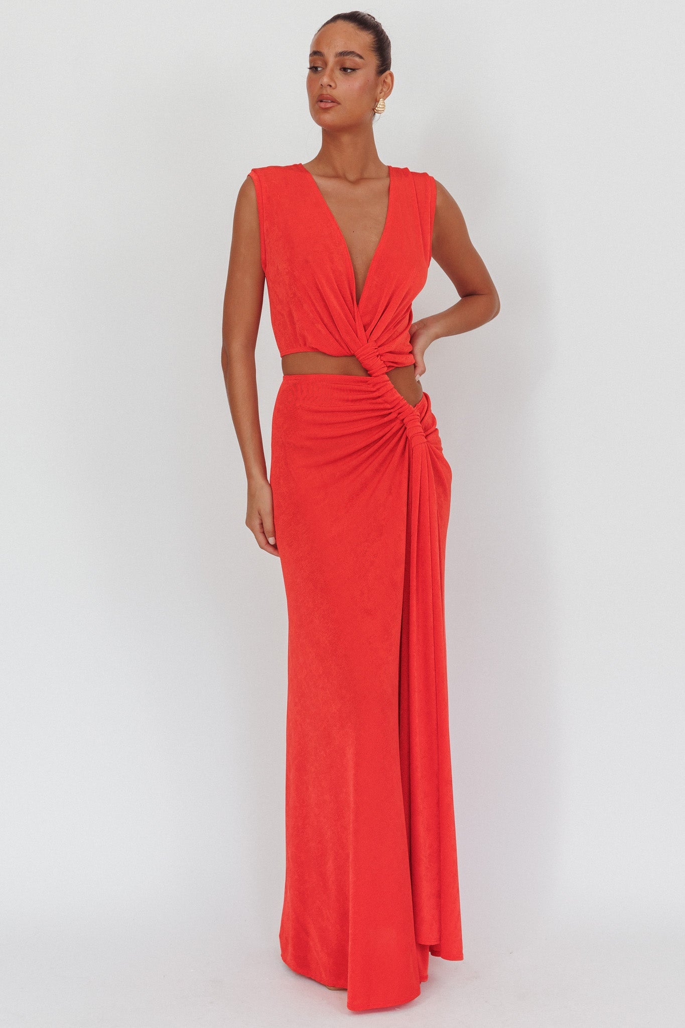 Mimosa Twist Waist Maxi Dress Coral