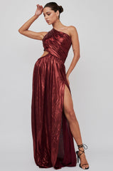Fortuna One Shoulder Split Maxi Dress Wine