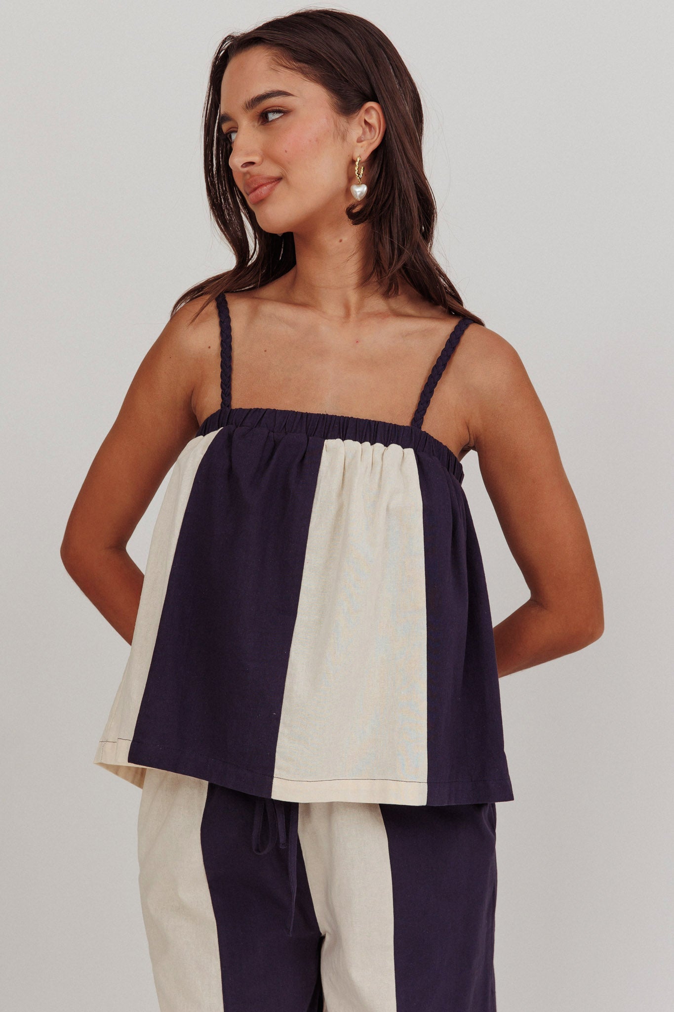 Dream Girl Braided Strap Contrast Top Midnight