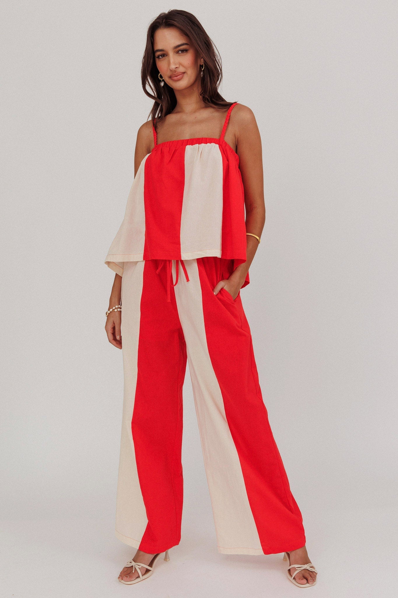 Dream Girl Braided Strap Contrast Top Tomato Red