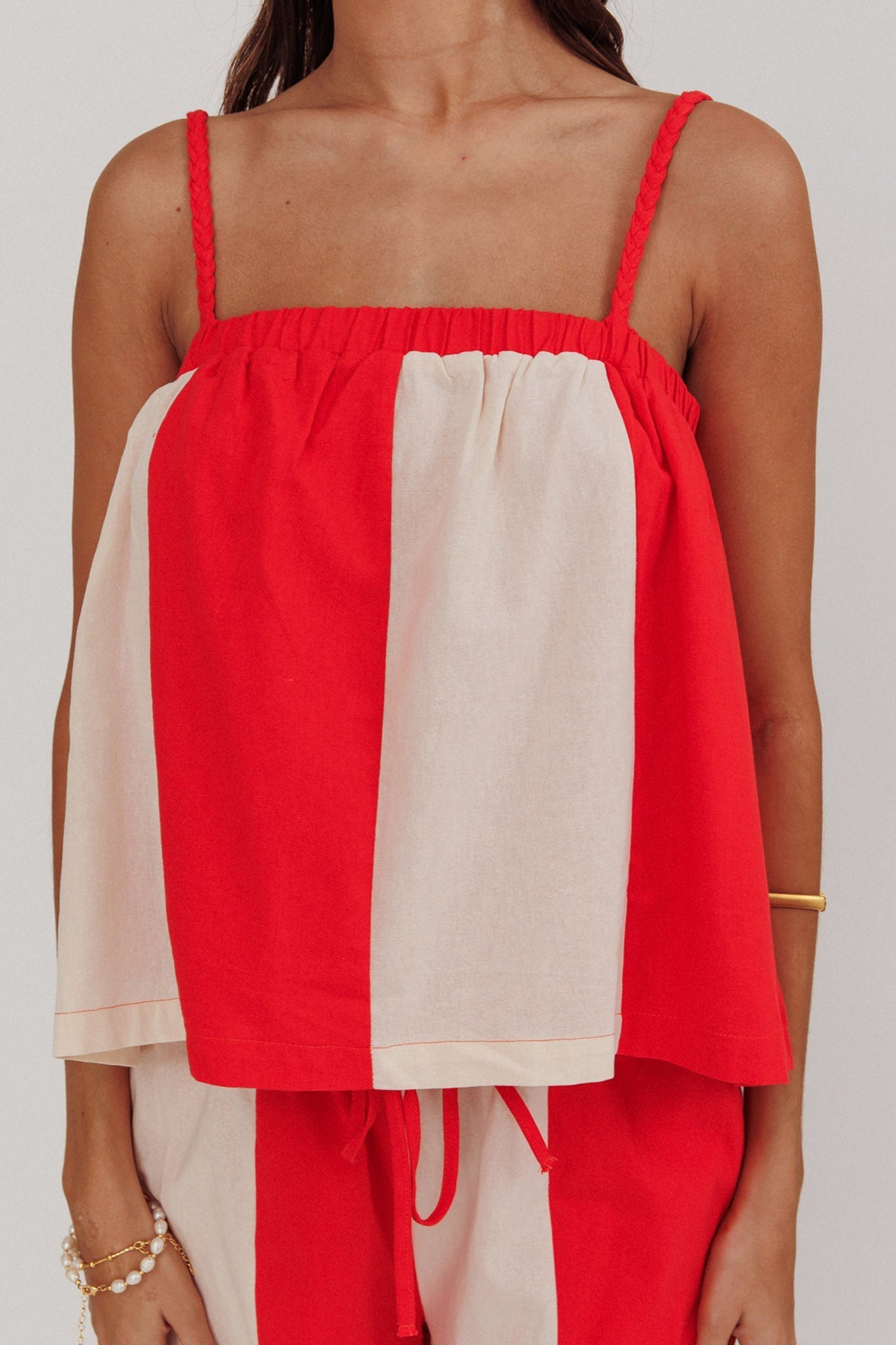 Dream Girl Braided Strap Contrast Top Tomato Red