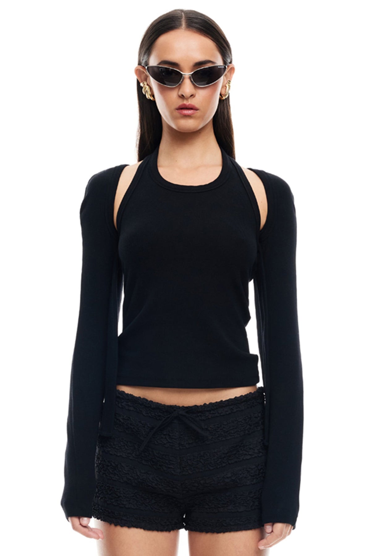 LIONESS Sculpted Long Sleeve Tank Top Onyx