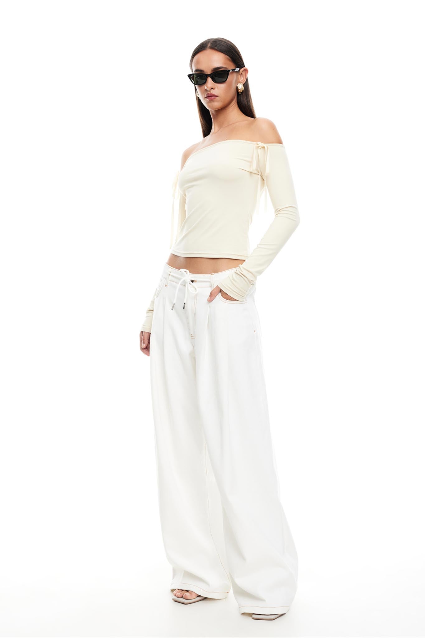 LIONESS Insightful Off Shoulder Top Ivory