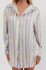 Like The Movies Striped Satin Shirt Light Blue