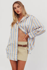 Like The Movies Striped Satin Shirt Light Blue