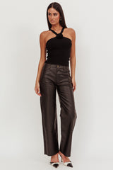 Anora Ribbed Rose Top Black