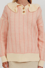 Rewrite Quarter Button Knit Sweater Coral