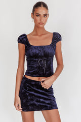 High Rollers Floral Velvet Mini Skirt Navy