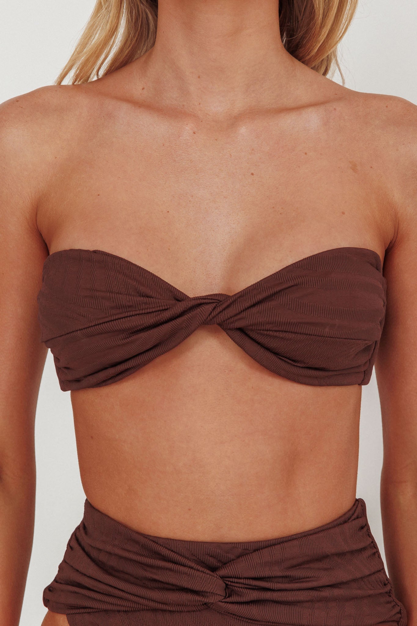 Monique Twist Bandeau Bikini Top Chocolate Texture