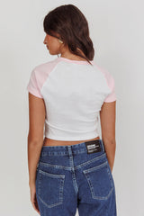 Melting Hearts Bow Raglan Tee White/Pink