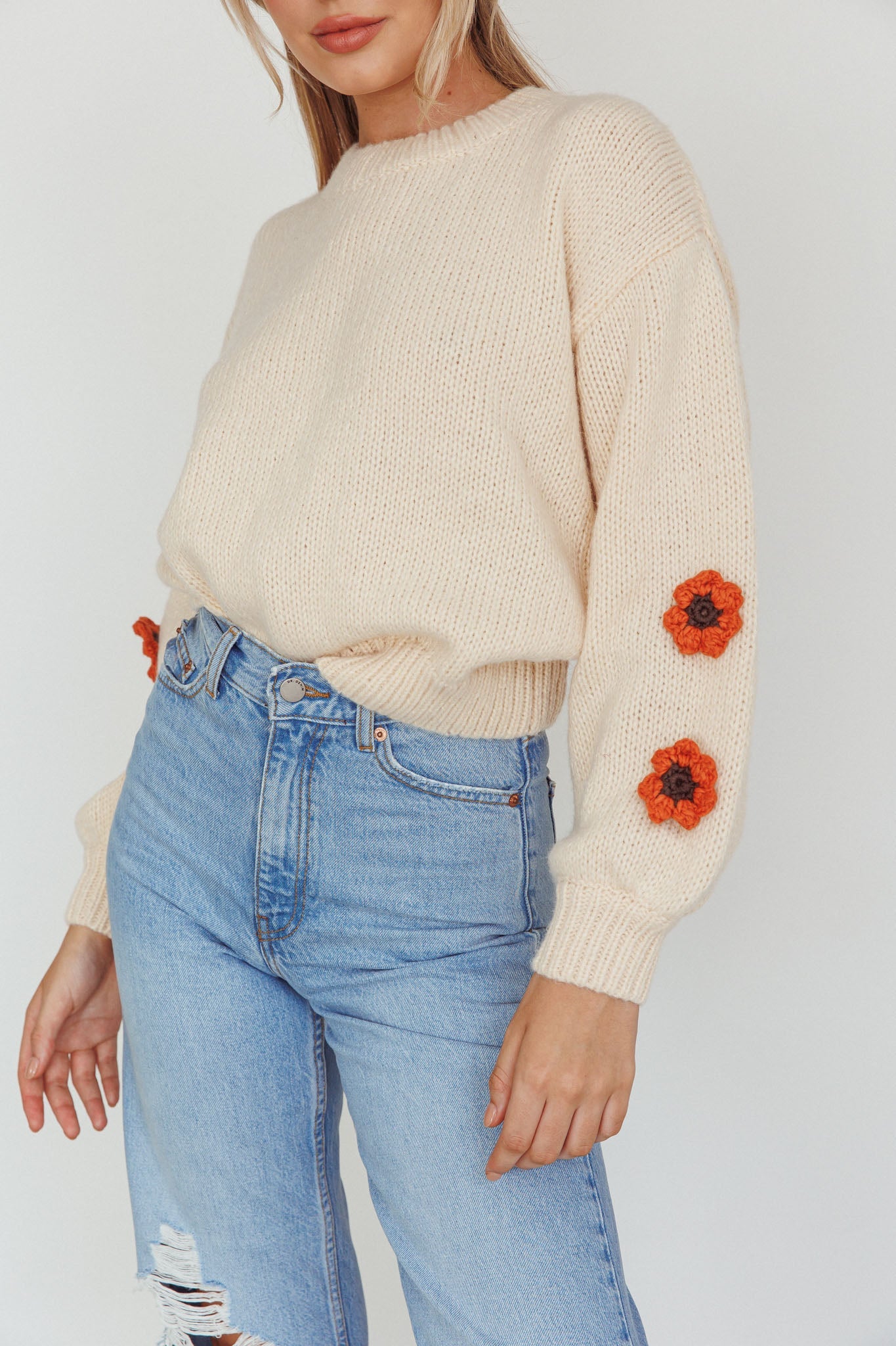 Lighthouse Flower Accent Sweater Cream