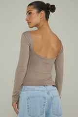 Cheers Boat Neck Long Sleeve Top Stone
