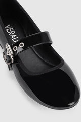 VERALi Banks Buckled Mary-Jane Flats Black Patent