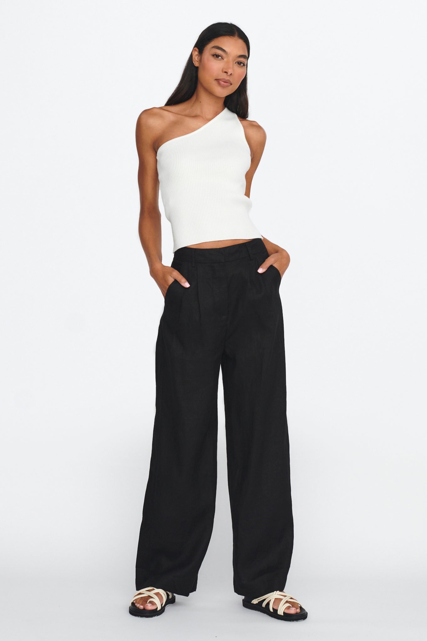 Channy One-Shoulder Ribbed Top White