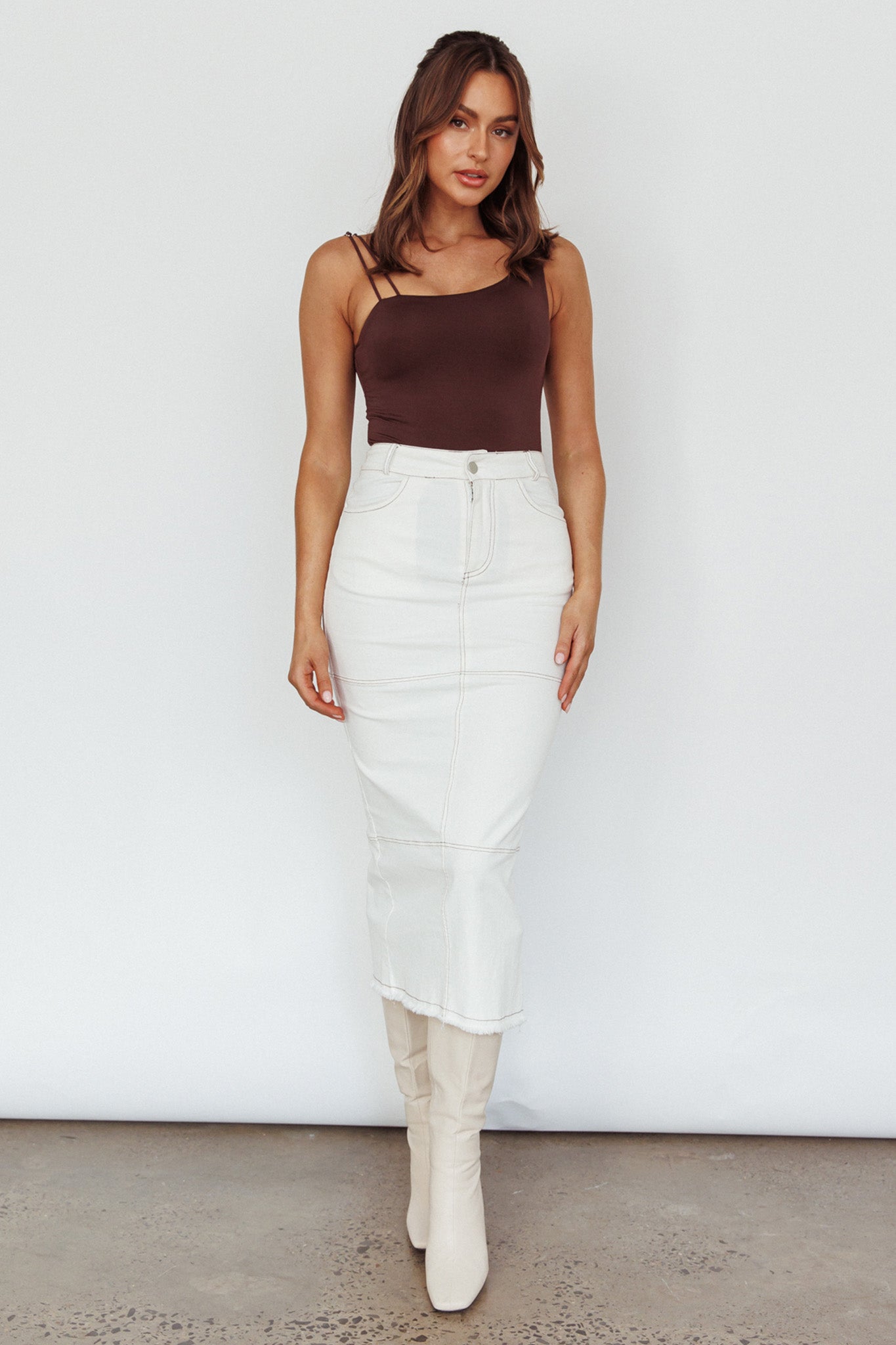 Thalia Pocket Midi Skirt White