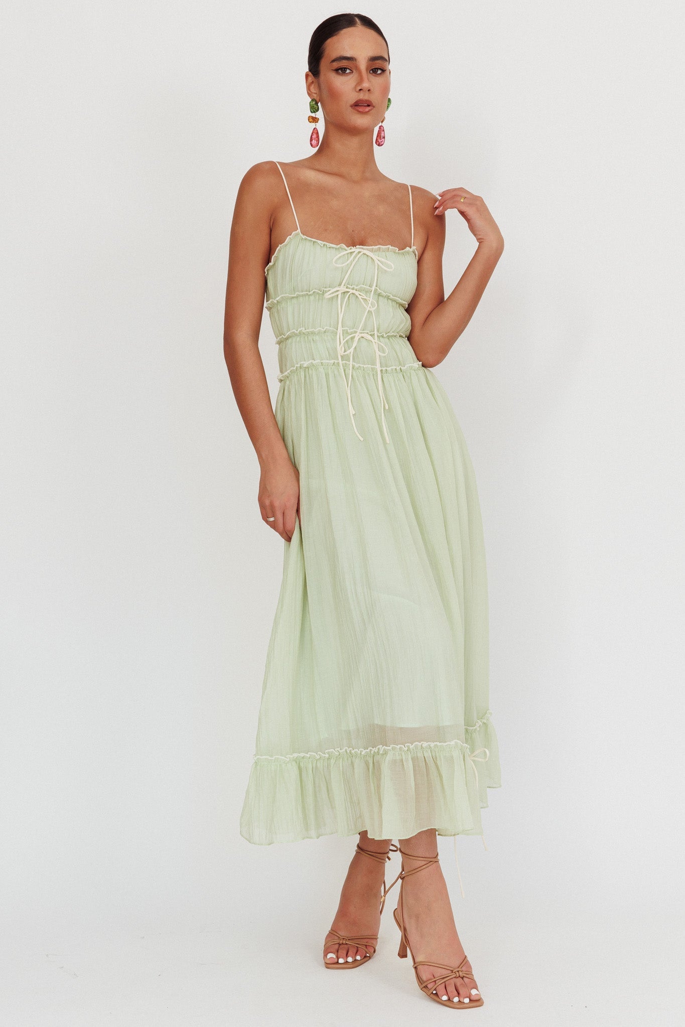 Maidens Tie Accent Maxi Dress Sage