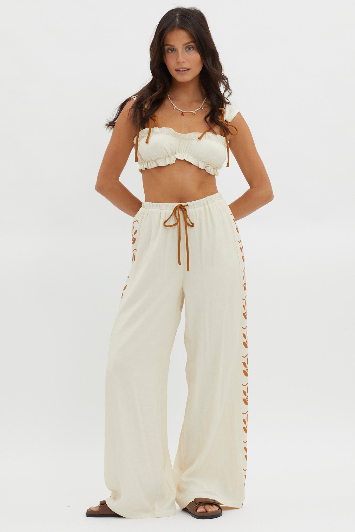 Maghan Side Print Long Pants Beige