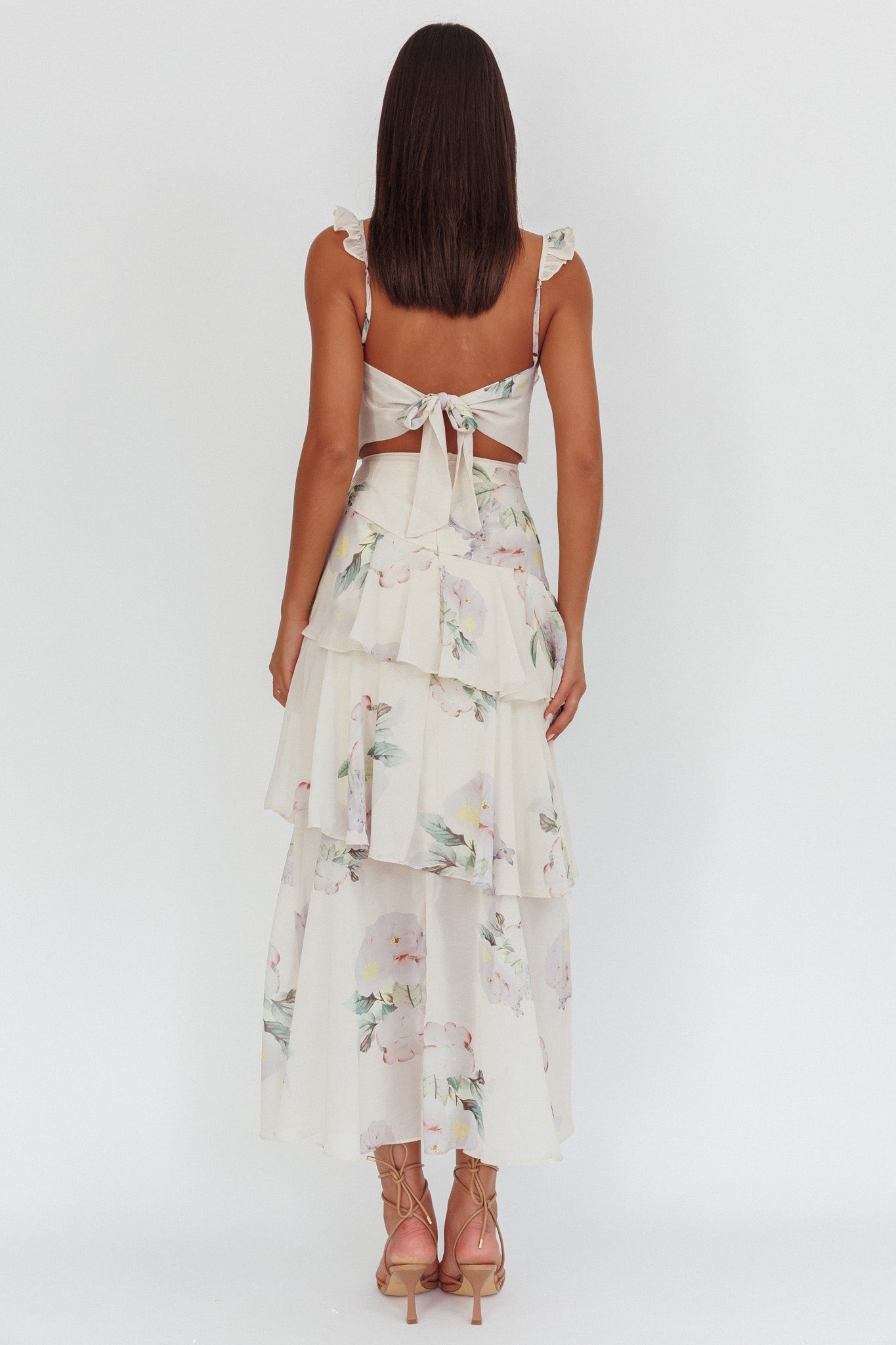Veda Ruffle Strap Split Maxi Dress Magnolia Cream