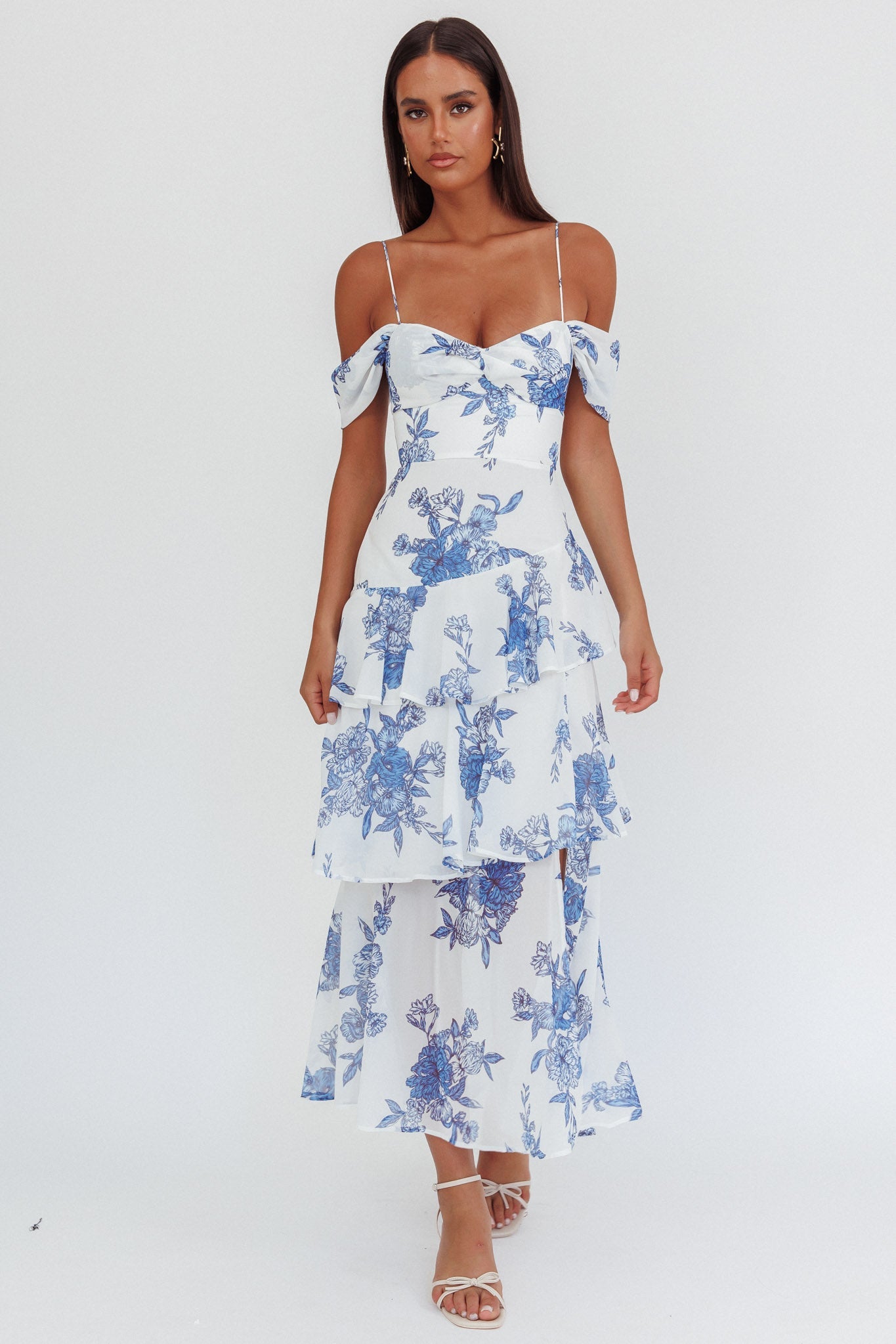 Veda Off-Shoulder Maxi Dress Floral Blue