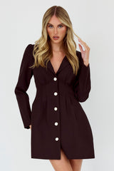 Miracle Button Front Pintuck Mini Dress Black