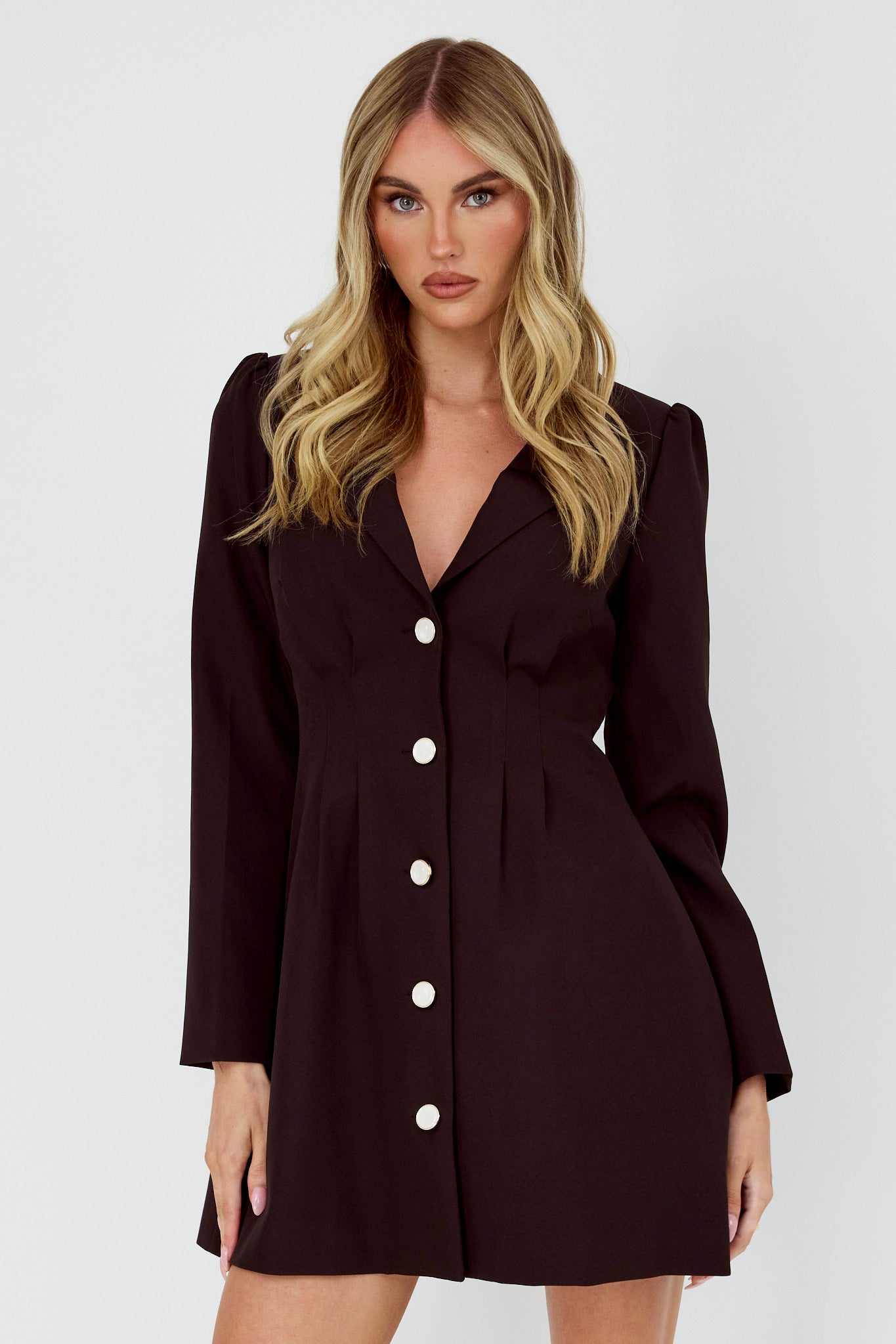 Miracle Button Front Pintuck Mini Dress Black