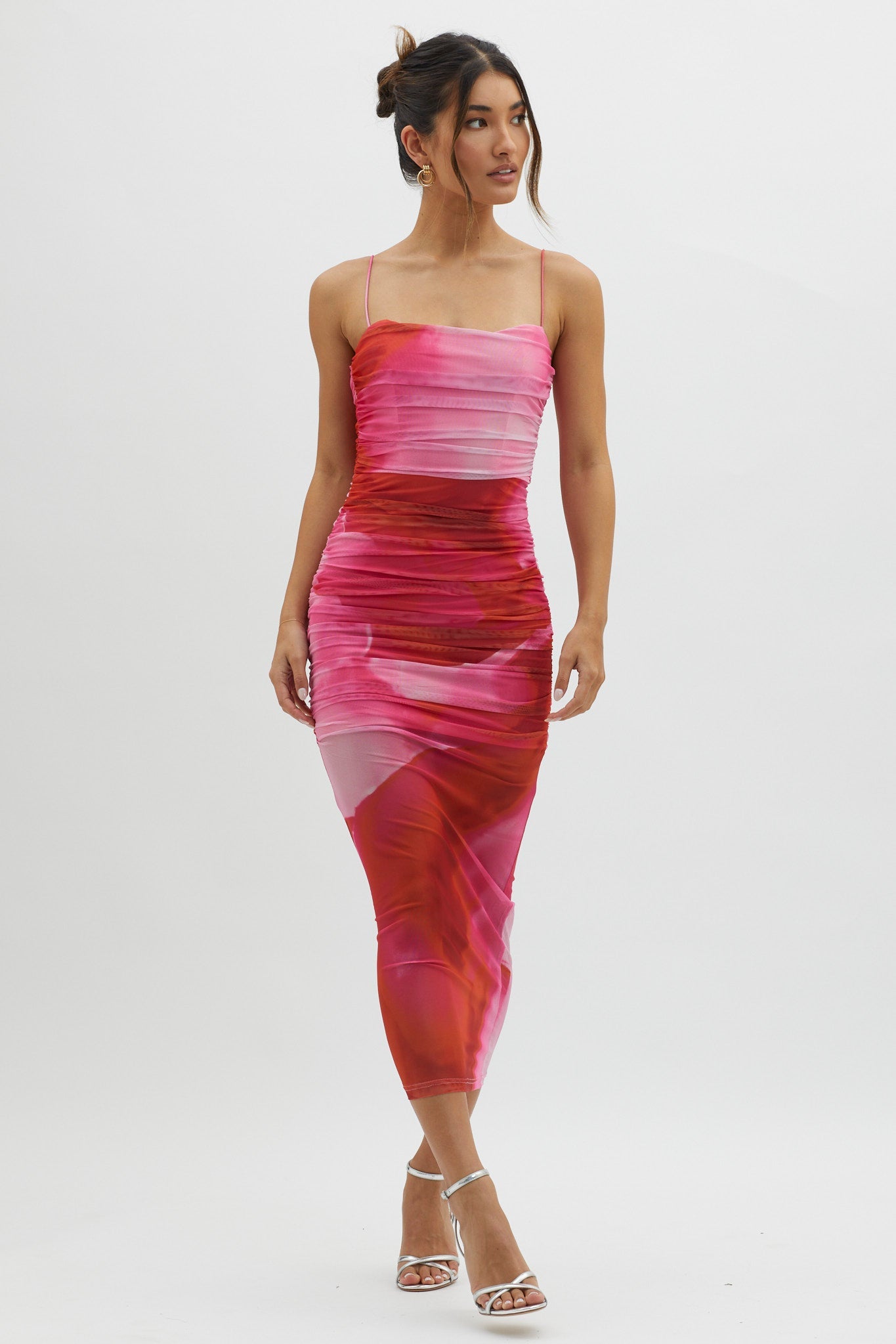 Logan Cami Strap Midi Dress Abstract Pink