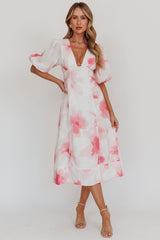 Elias Puff Sleeve Midi Dress Blush