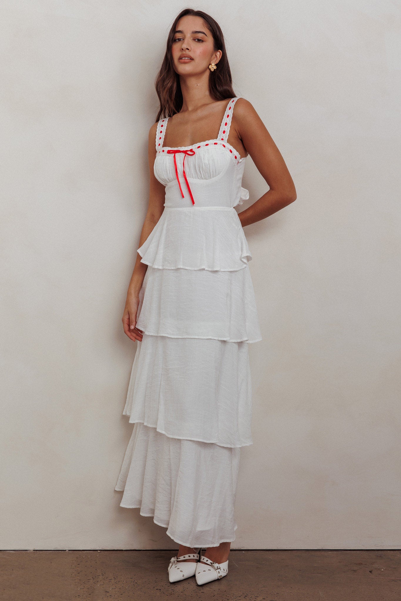 Provence Bloom Tiered Ruffle Maxi Dress Off White
