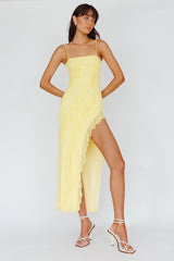 Catriona Split Ruffle Midi Dress Lemon