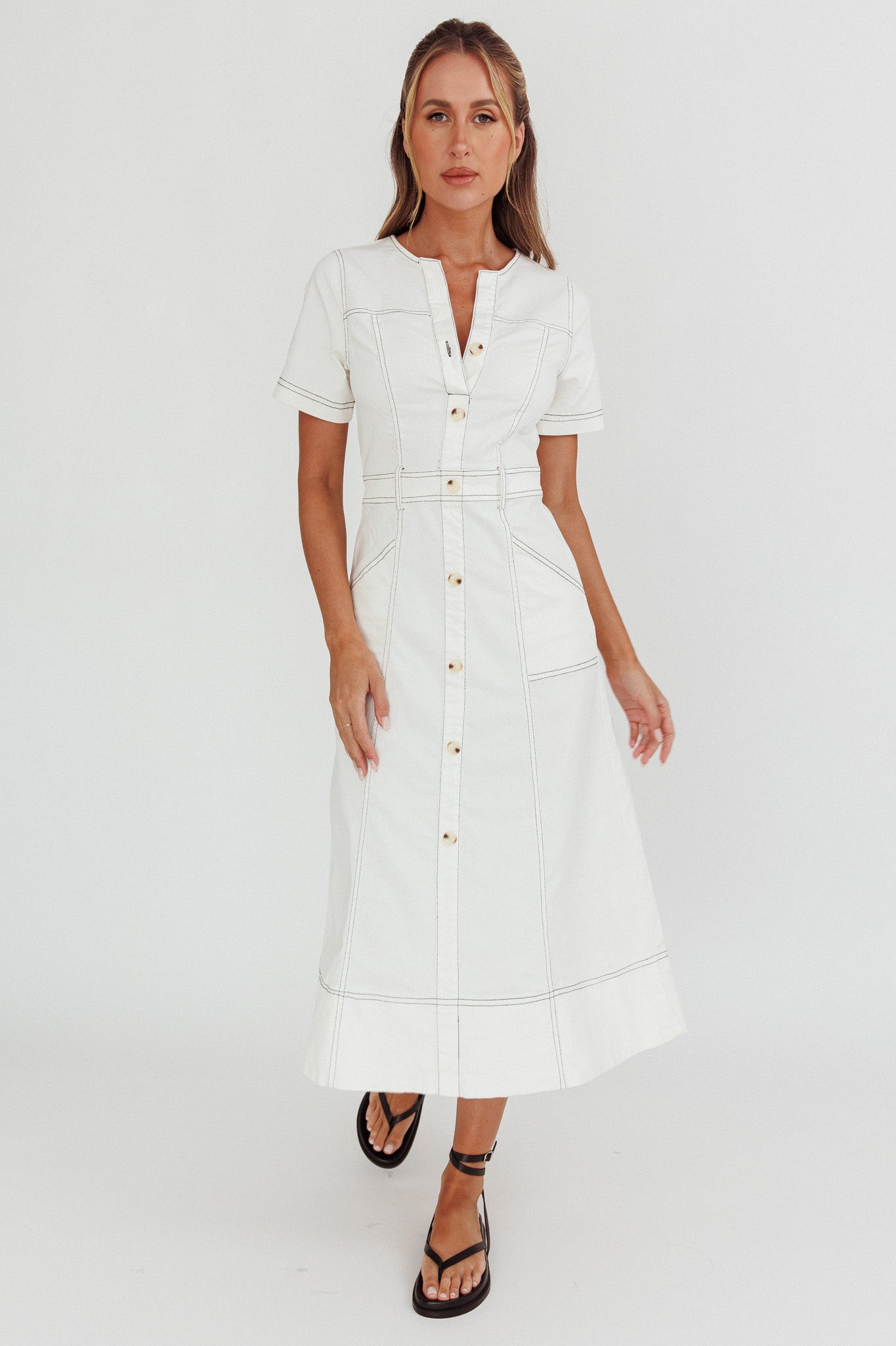 Aspen Love Front Pocket Midi Dress White
