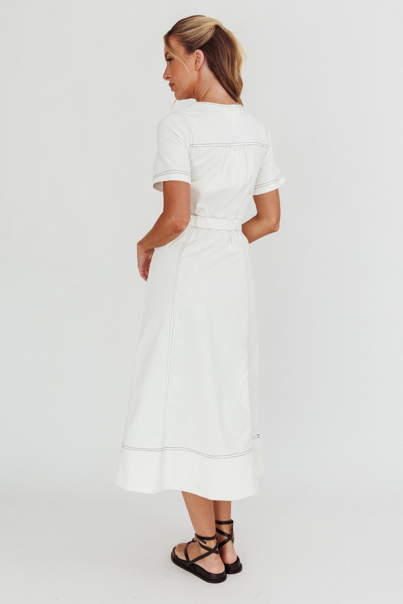 Aspen Love Front Pocket Midi Dress White