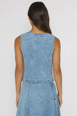 Rhythms Button Vest Denim Blue