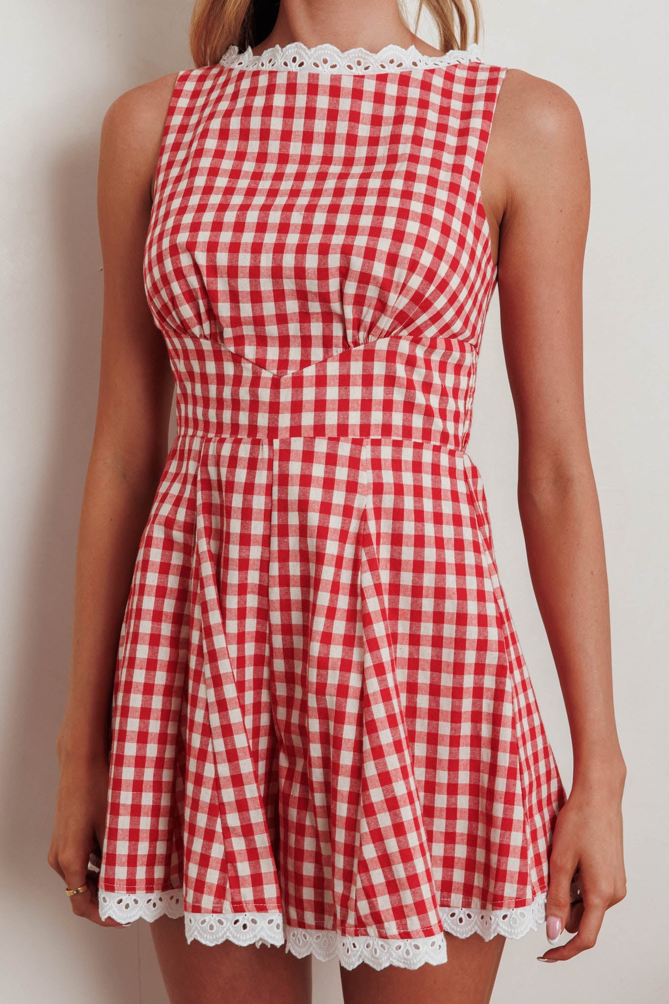 Loving Me Sleeveless Romper Gingham Red