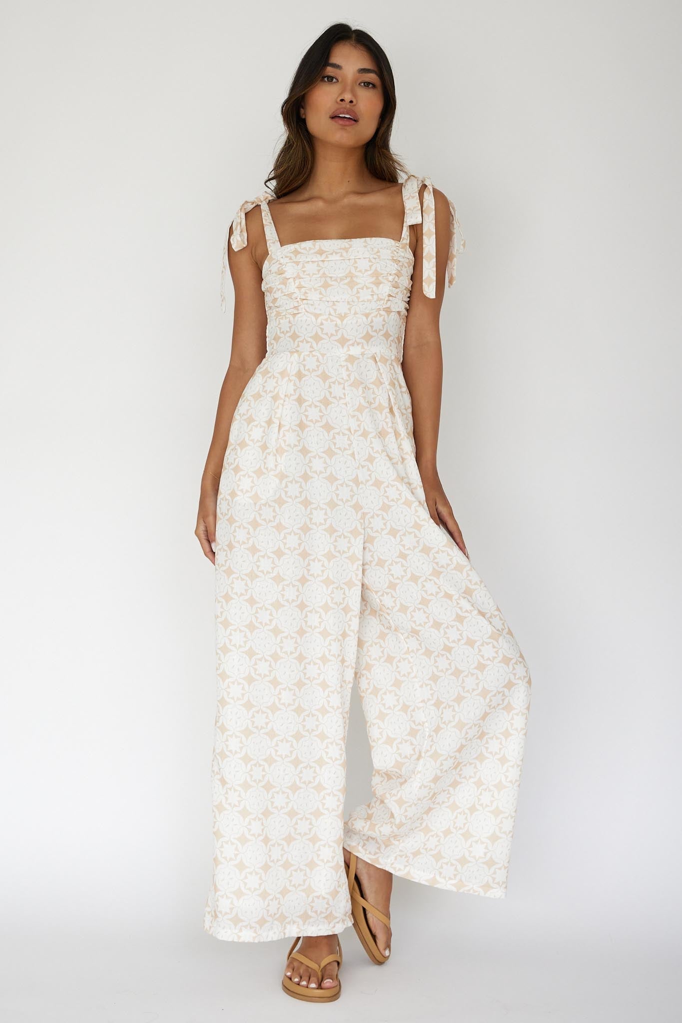 Kersty Tied Shoulder Jumpsuit Beige