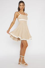 Won Me Over Ric Rac Trim Mini Dress Beige
