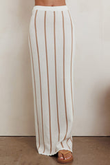 Aster Striped Maxi Knit Skirt Beige