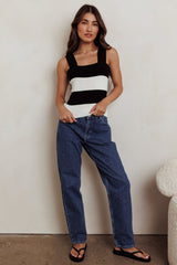 Lisa Striped Knit Tank Top Black White