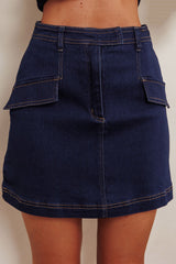 Caught Out Faux Pocket Mini Skirt Dark Denim