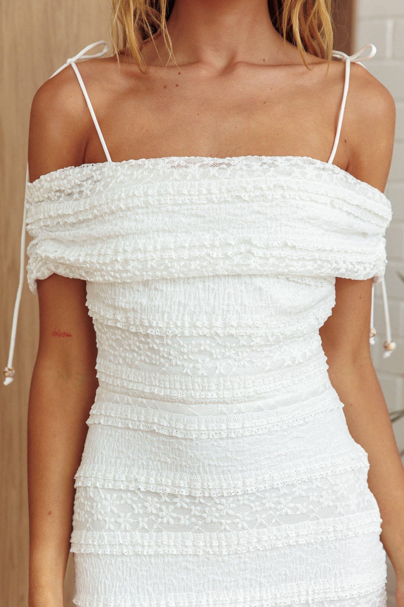 High Tides Off-Shoulder Maxi Dress Textured White