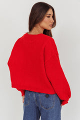 Taking Notes Button Front Cardigan Red