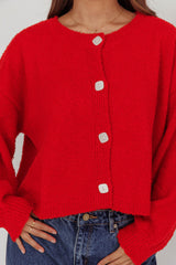 Taking Notes Button Front Cardigan Red
