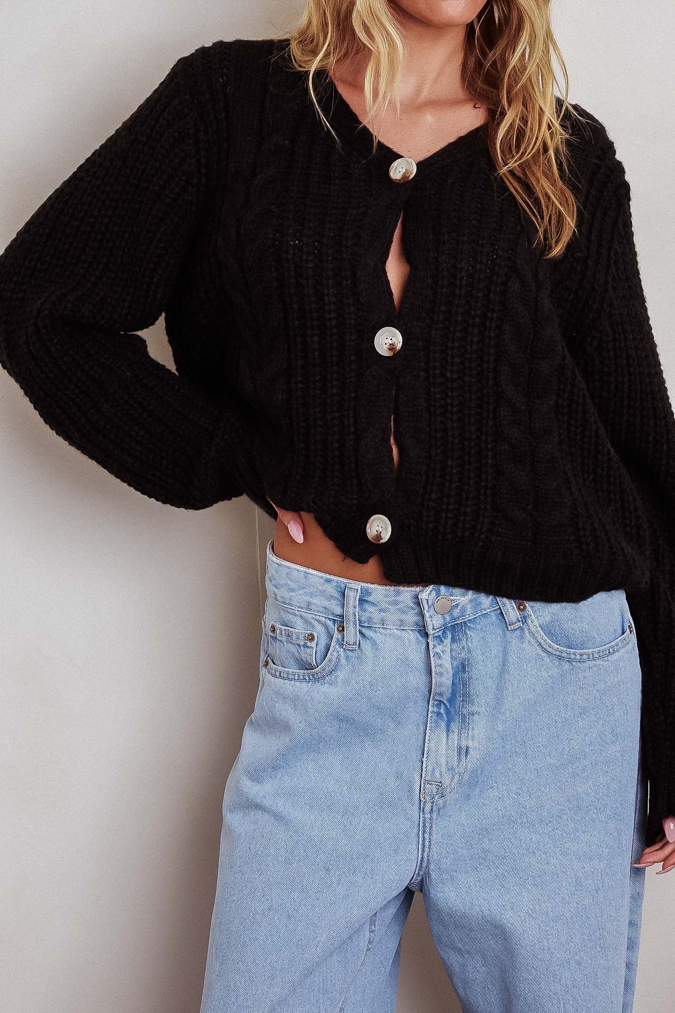 Prime Time Cable Knit Cardigan Black