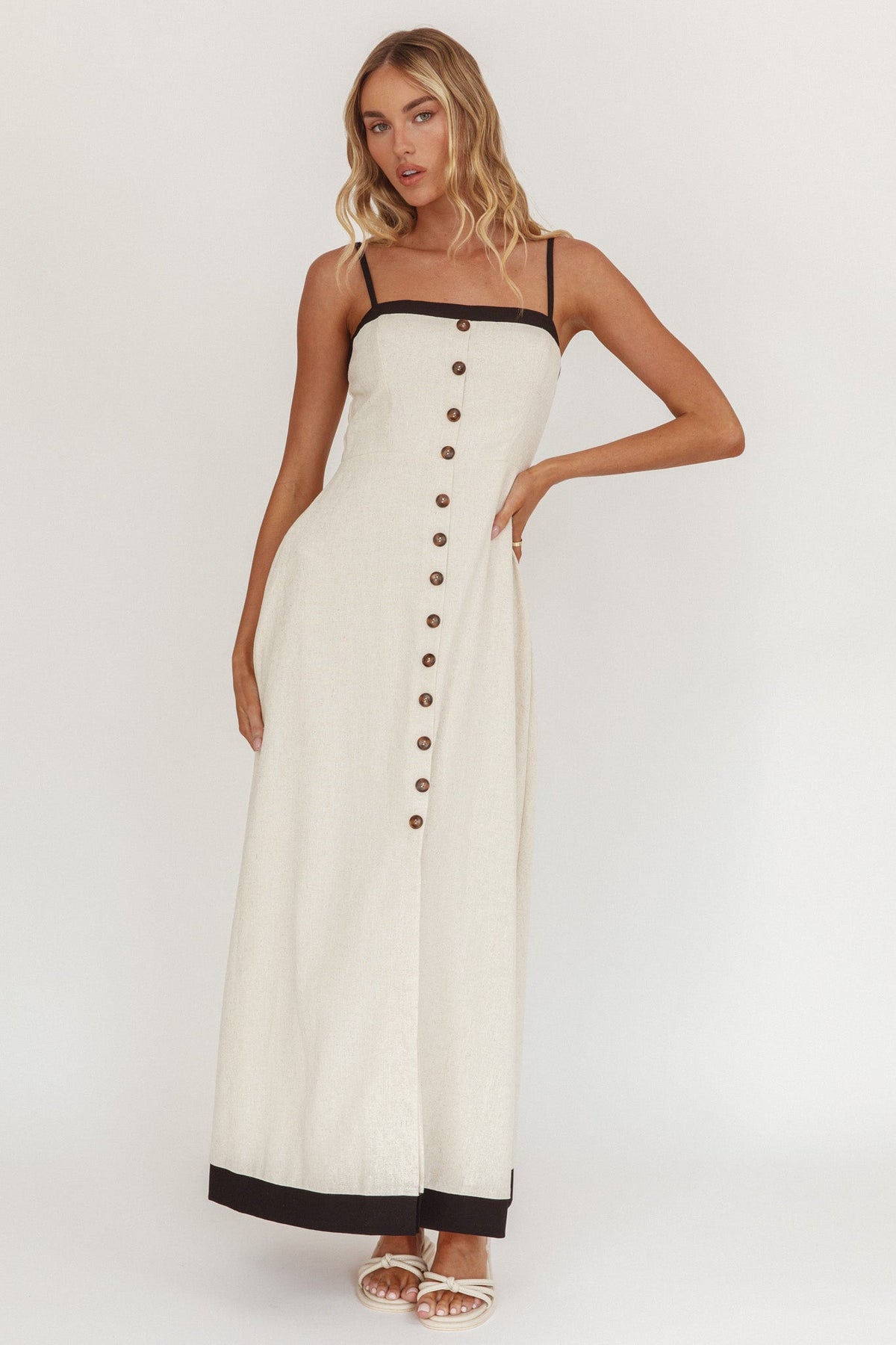Sailing Away Button Front Maxi Dress Oat