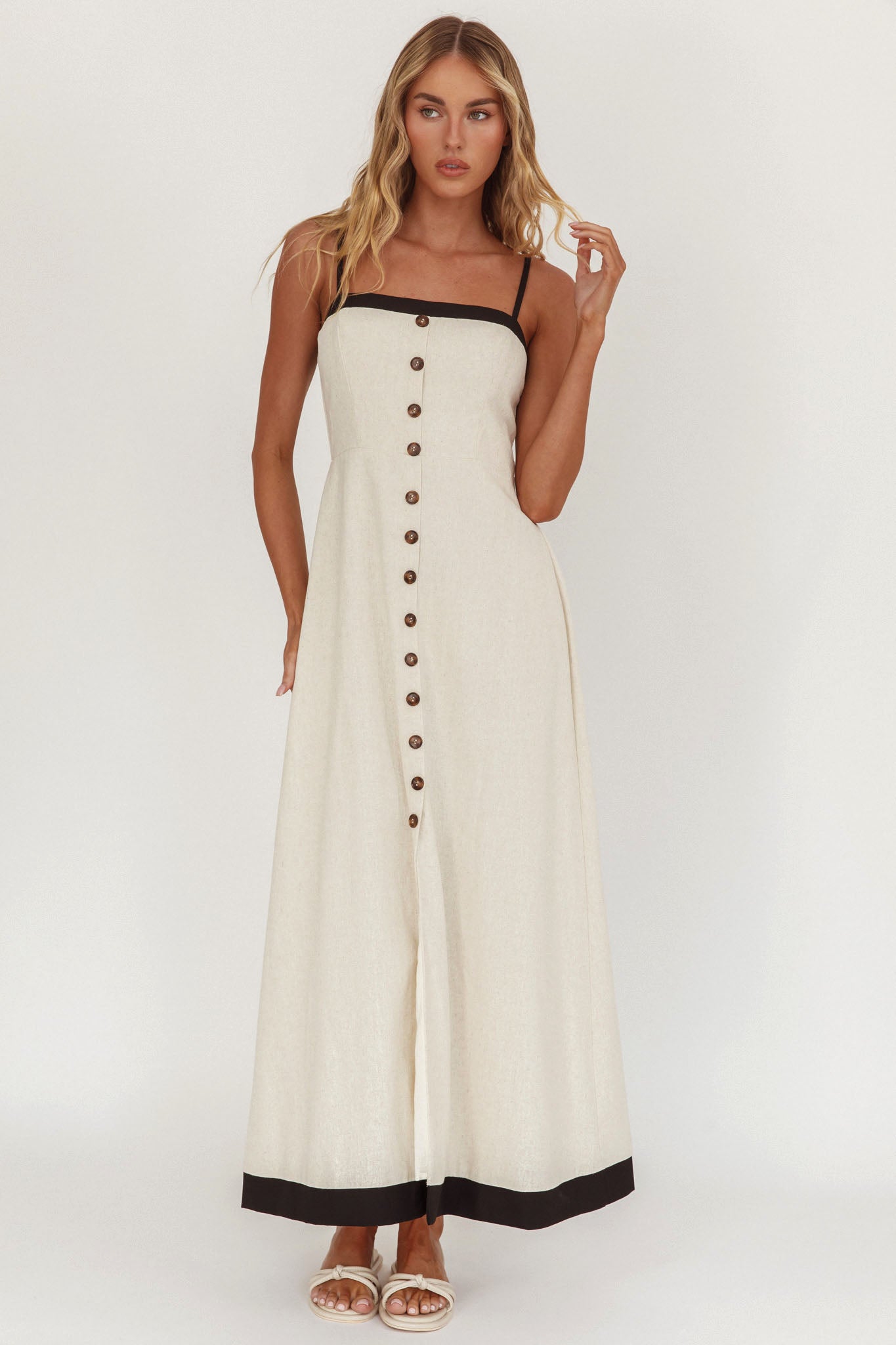 Sailing Away Button Front Maxi Dress Oat