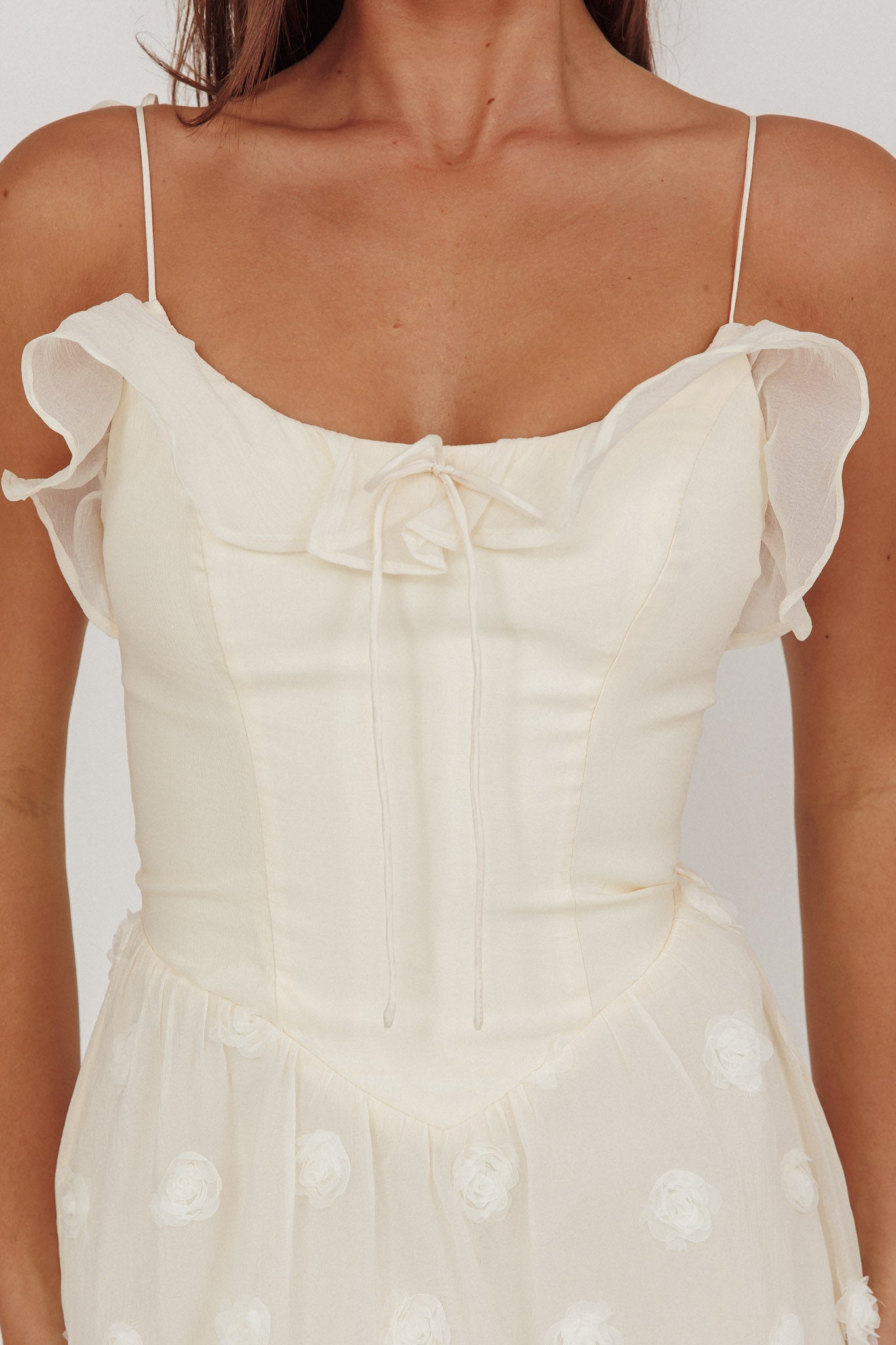 Gelati Embellished Tie Strap Midi Dress Cream
