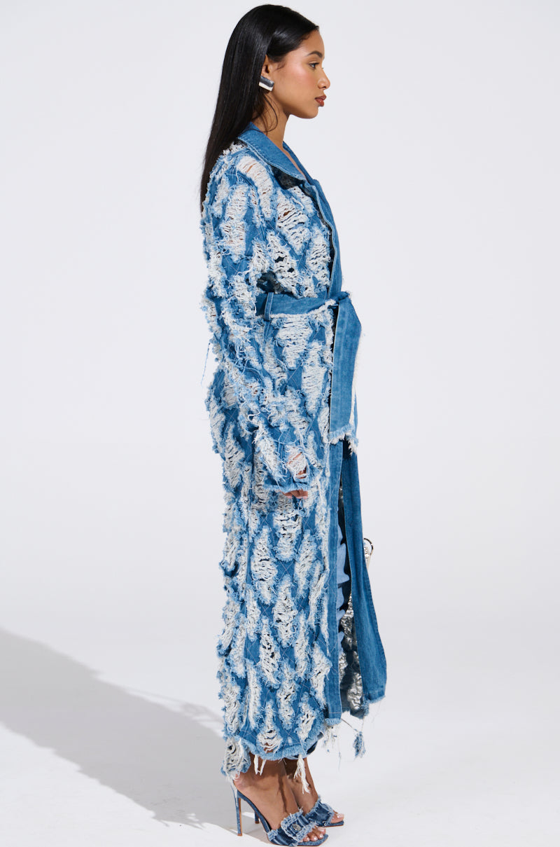 ULTRA DISTRESSED DENIM TRENCH